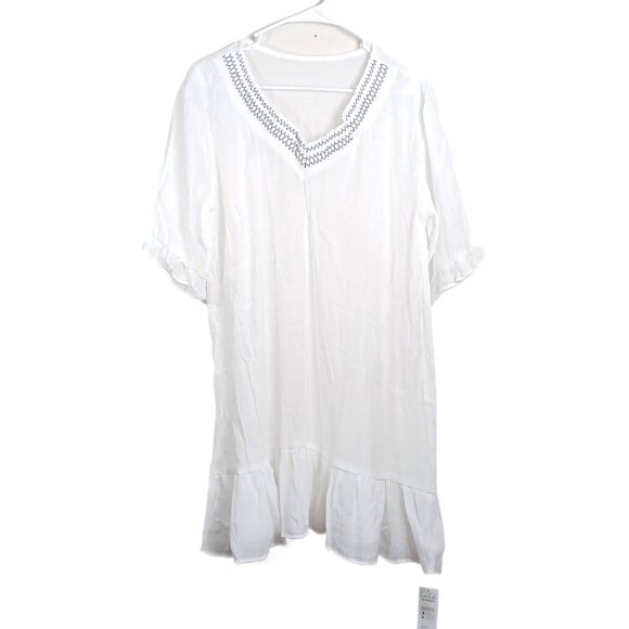 CUPSHE Embroidered Dress Women’s S White Midi Ruffle Coastal Boho Swim Cover New - Picture 1 of 6